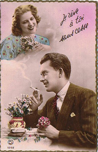 carte ancienne couple d'amoureux